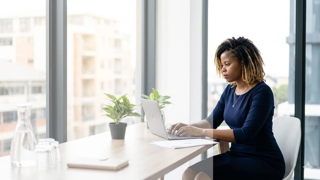 Freelance health and wellness content strategist writer working at desk